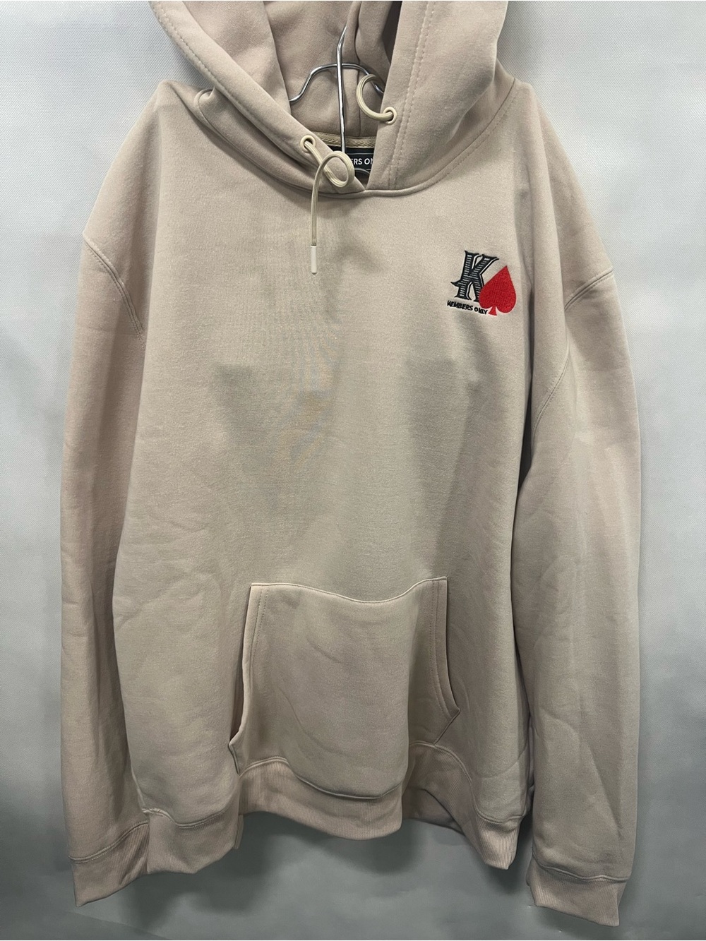 Members Only Beige Hoodie with Red Spade Logo